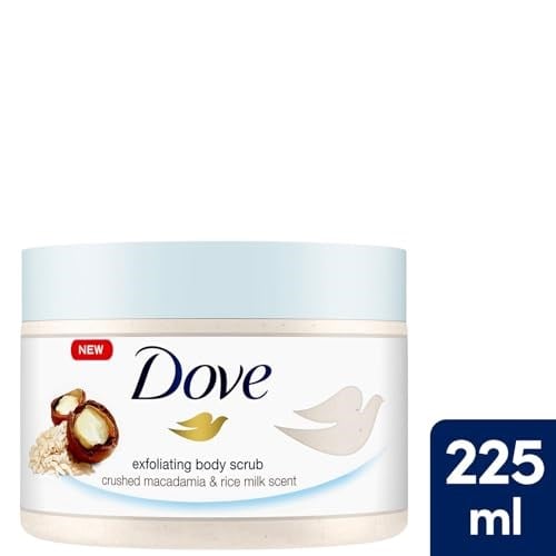 Dove Vücut Peelingi Macadamia Fındığı ve Pirinç Sütü 225 ml Beyaz