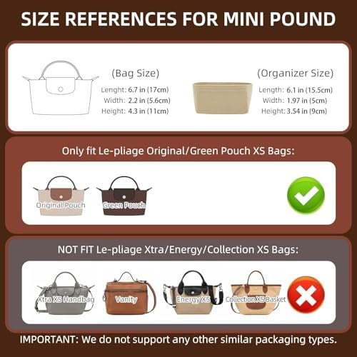 Doxo Keçe Longchamp Organizatör Ekleme, Le pliage Büyük ve Daha Fazlası ile Uyumlu Çanta Organizatörü - Seçenekler: Mini-Felt-5.9*1.9*3.5in, Mini