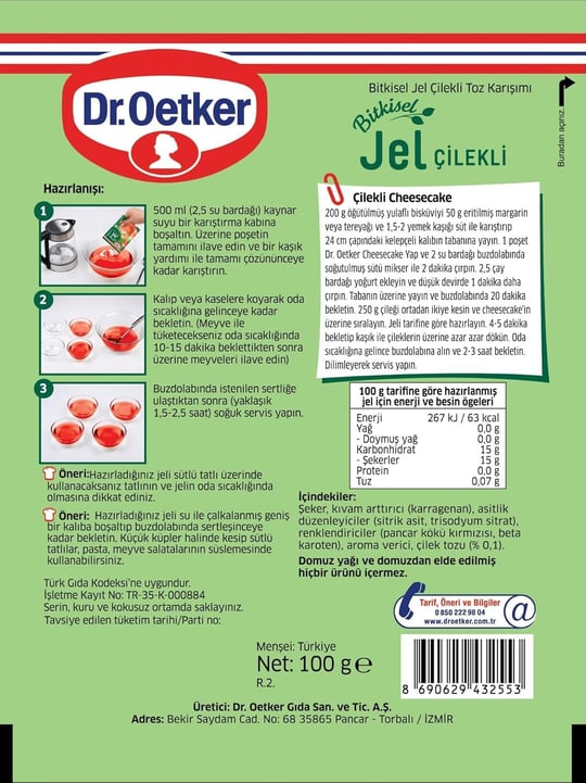 Dr. Oetker Bitkisel Jel Çilek Aromalı 100 Gr