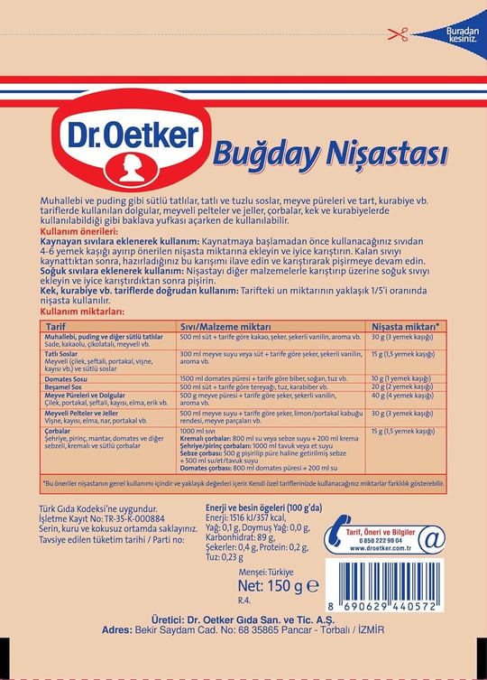 Dr. Oetker Buğday Nişastası 150 Gr