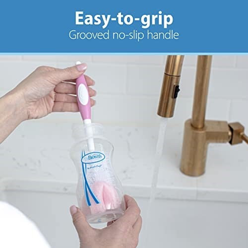 Dr. Browns Yeniden Kullanılabilir Sünger Biberon Temizleme Fırçası, Vantuz Standı, Scrubber ve Temizleyici, Pembe 1li Paket