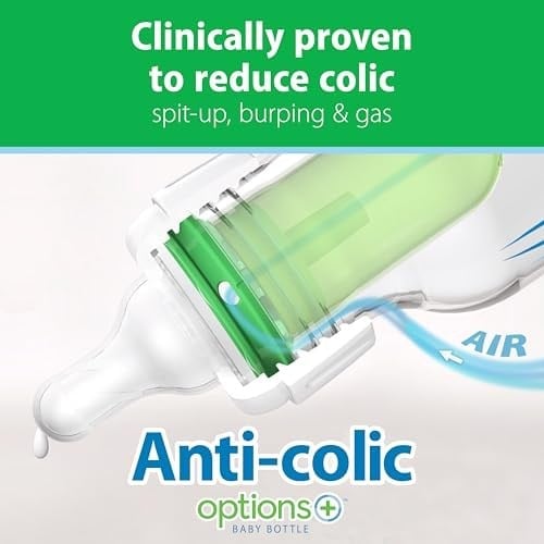 Dr. Browns Natural Flow® Anti-Colic Options+™ Dar Cam Biberon, 4 oz/250 ml Seviye 1 Yavaş Akış Nipeli, 2li Paket, 0 m+