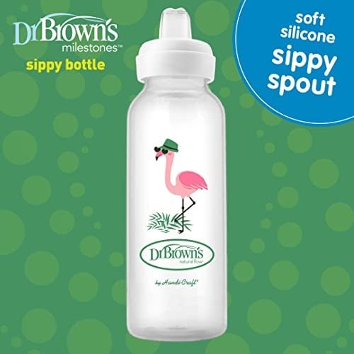 Dr. Browns 8 oz/250 ml PP Dar Ağız + Sippy Biberon Bardak, Flamingo, Tekli Paket
