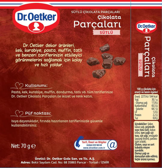 Dr. Oetker 70g Sütlü - Çikolata Parçaları (Dekor)
