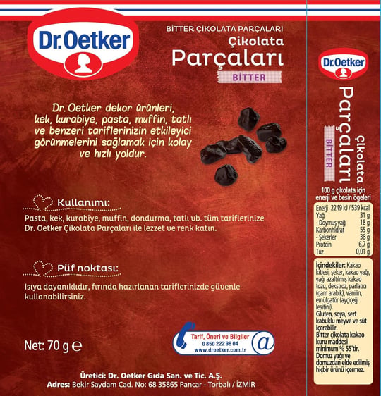 Dr. Oetker 70g Bitter - Çikolata Parçaları (Dekor)