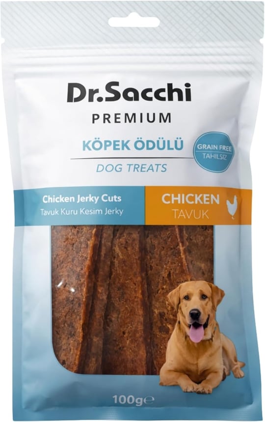 Dr.Sacchi Premium Tavuk Kuru Kesim Jerky Tahılsız Köpek Ödülü 100 Gr