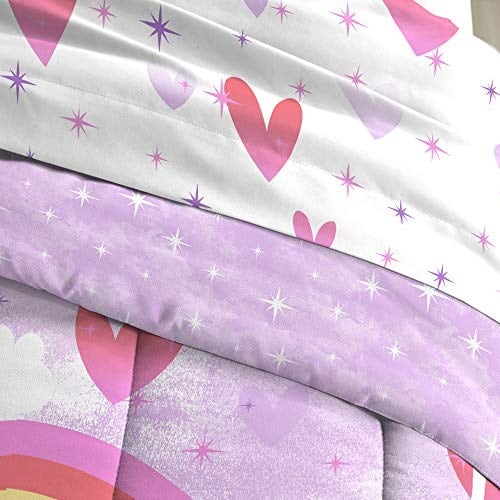 dream FACTORY Çocuk 5 Parçalı Komple Set Kolay Yıkanır Süper Yumuşak Mikrofiber Yorgan Yatağı, İkiz, Mor Tek Boynuzlu At Gökkuşağı - Seçenekler: Full, Twin