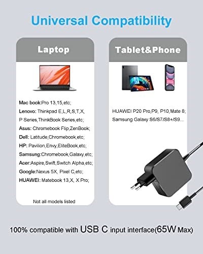 DTK Lenovo HP Dell Samsung ASUS Huawei Matebook için 65W USB C Dizüstü Bilgisayar Güç Kaynağı Tip C Adaptör