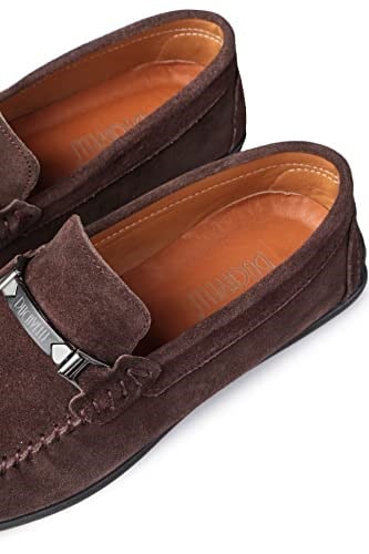 Ducavelli Halb Hakiki Deri Erkek Günlük Ayakkabı, Loafer Ayakkabı, Hafif Ayakkabı, Tokalı Loafer, Süet Ayakkabı Kahverengi, 40