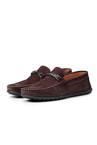 Ducavelli Halb Hakiki Deri Erkek Günlük Ayakkabı, Loafer Ayakkabı, Hafif Ayakkabı, Tokalı Loafer, Süet Ayakkabı Kahverengi, 40