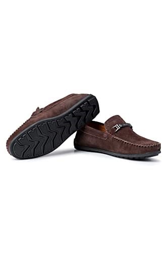 Ducavelli Halb Hakiki Deri Erkek Günlük Ayakkabı, Loafer Ayakkabı, Hafif Ayakkabı, Tokalı Loafer, Süet Ayakkabı Kahverengi, 40