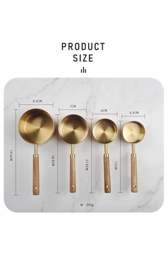 DUFFA Premium Ahşap Saplı Gold Ölçü Kabı Seti - 4lü Paslanmaz Çelik Gold Ölçü Kaşığı ve Kabı, Şef Tipi Hassas Sıvı ve Kuru Malzeme Ölçeği, Mutfak ve Pişirme Seti