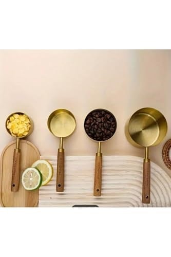 DUFFA Premium Ahşap Saplı Gold Ölçü Kabı Seti - 4lü Paslanmaz Çelik Gold Ölçü Kaşığı ve Kabı, Şef Tipi Hassas Sıvı ve Kuru Malzeme Ölçeği, Mutfak ve Pişirme Seti