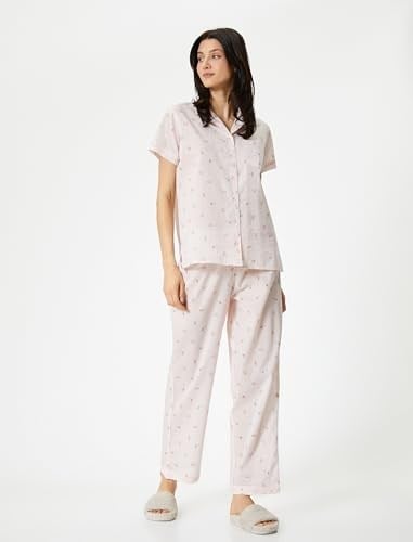 Düğmeli Pijama Üstü Çiçekli Kısa Kollu Cepli