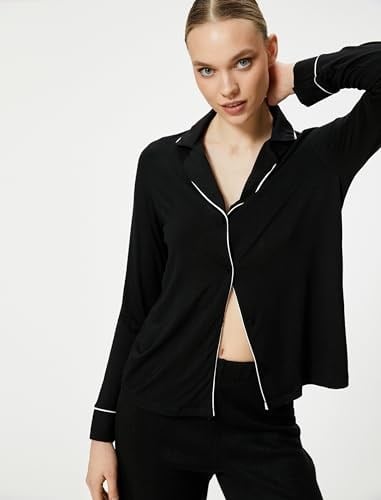 Düğmeli Pijama Üstü Gömlek Yaka Uzun Kollu