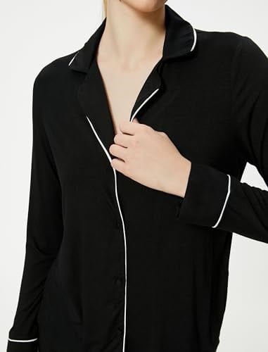Düğmeli Pijama Üstü Gömlek Yaka Uzun Kollu