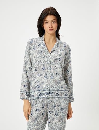 Düğmeli Pijama Üstü Uzun Kollu Desenli