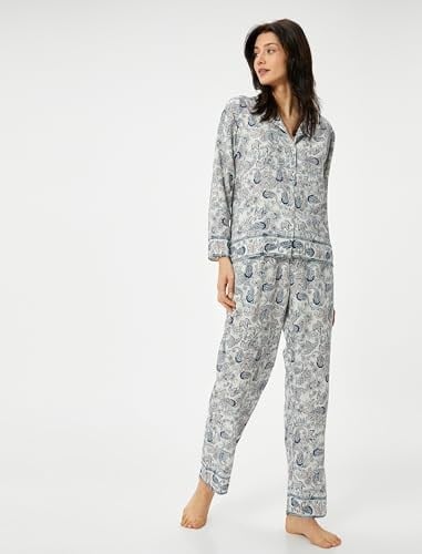 Düğmeli Pijama Üstü Uzun Kollu Desenli