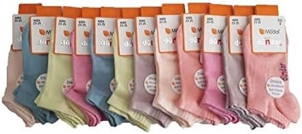Dündar Kız Çocuk Modal Dikişsiz Patik Kısa Çorap 12 li paket Karışık 9-10 yaş