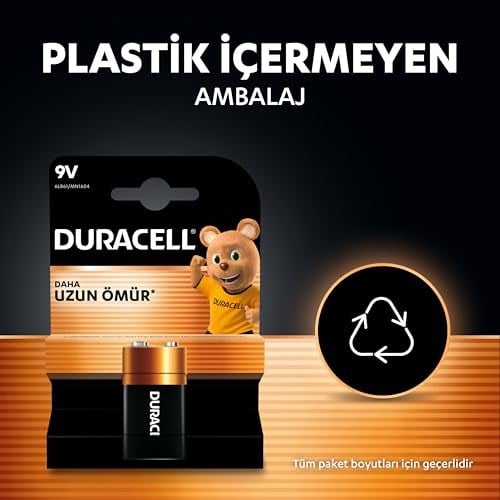 Duracell Basic Alkalin 9V Pil (1Li Paket) – Çok Amaçlı Alkalin Pil 9V – Daha Uzun Ömürlü – Günlük Cihazlar Için Güvenilir Güç – Plastik Içermeyen Ambalaj - Mn1604