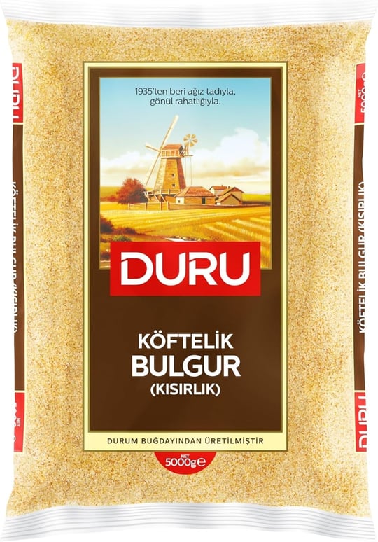 Duru Köftelik Bulgur5 Kg, Doğal Taş Değirmende Üretilmiş, Yüksek Lif ve Protein Kaynağı, Düşük Yağ ve Şeker