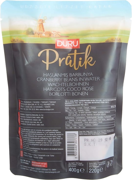 Duru Pratik Haşlanmış Barbunya 400 Gr 2li paket