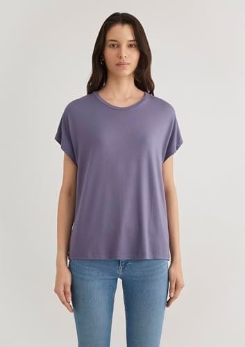 Düşük Omuz Mor Basic Tişört Regular Fit/Normal Kesim 1611649-70608