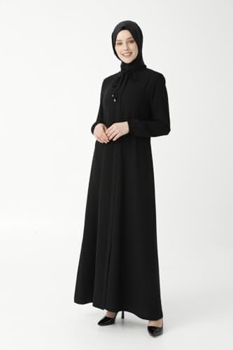 Düz Siyah Boyundan Bağcıklı Ferace 9229-22