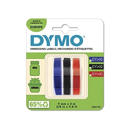 Dymo 3D Plastik Kabartma Şerit (9 mm x 3 mt), 3lü Paket, Siyah/Kırmızı/Mavi - S0847750