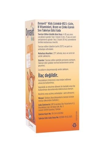 Dynavit Kids Lizinkid-B12 Şurup 150mL- Yemek Zamanı – Çocuk L-lizin Aminoasit Destek, B Vitamin, Krom, Çinko