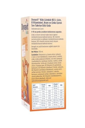 Dynavit Kids Lizinkid-B12 Şurup 150mL- Yemek Zamanı – Çocuk L-lizin Aminoasit Destek, B Vitamin, Krom, Çinko
