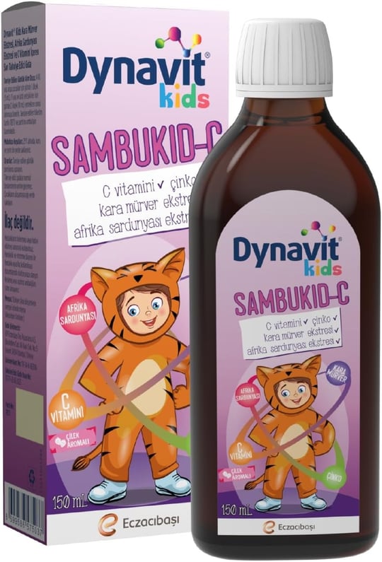 Dynavit Kids Sambukid-C Şurup 150 mL - Bağışıklık - Çocuklar için Kara Mürver, C Vitamini, Afrika Sardunyası