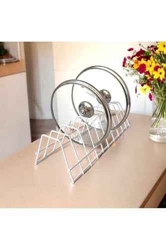 EceAksesuar Tabaklık Rafı- Tencere Kapak Düzenleyici-tabak Kurutmalık -10 Bölmeli Beyaz Stand beyaz 34 x 25