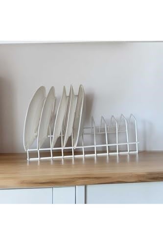 EceAksesuar Tabaklık Rafı- Tencere Kapak Düzenleyici-tabak Kurutmalık -10 Bölmeli Beyaz Stand beyaz 34 x 25