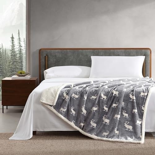 Eddie Bauer Örtü, çift taraflı nevresim takımı, Sherpa polar, tüm mevsimler için ev dekorasyonu, polyester, geyik gri