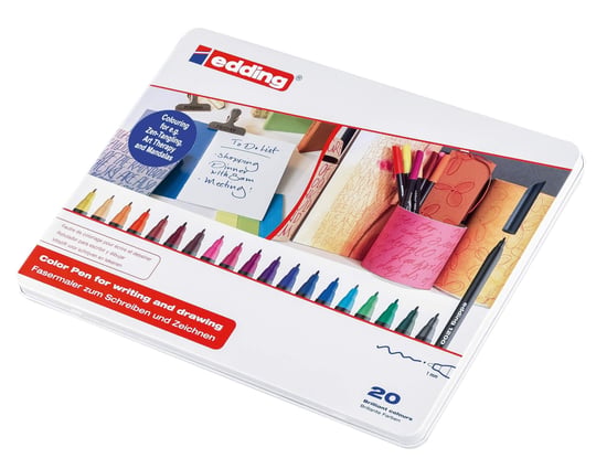 Edding 1200 ince uçlu keçeli kalem - 20 parlak renkli set - yuvarlak uçlu 1 mm