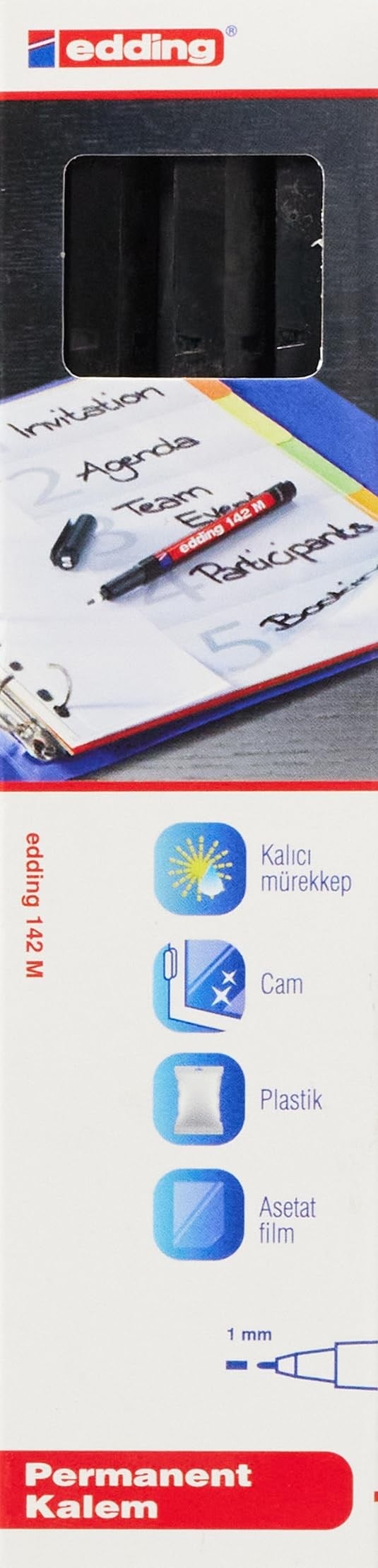 Edding, 142 M Permanent Kalem, Asetat Kalemi, Siyah, 3lü Set, 1 Mm Yuvarlak Uç