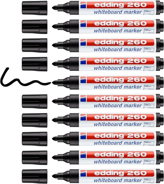 edding 260 Beyaz Yazı Tahtası Kalemi, Siyah, 1 Kalem, Yuvarlak Uç 1.5.3 mm