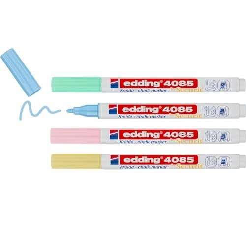 edding 4085 tebeşir kalemi - sarı, yeşil, pembe, mavi (pastel) - 4 tebeşir kalemi - yuvarlak uçlu 1-2 mm - Seçenekler: 4lü set, 10lu paket, tek kalem
