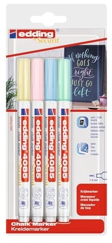 edding 4085 tebeşir kalemi - sarı, yeşil, pembe, mavi (pastel) - 4 tebeşir kalemi - yuvarlak uçlu 1-2 mm - Seçenekler: 4lü set, 10lu paket, tek kalem