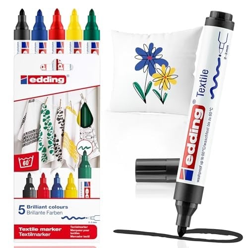 edding 4500 tekstil kalemi - siyah, kırmızı, mavi, yeşil, sarı - 5 adet. - 2-3 mm yuvarlak uç