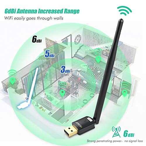EDUP PC için USB WiFi adaptörü, masaüstü dongle High Gain 6dBi anten desteği, masaüstü dizüstü bilgisayar desteği, Windows 10/8/7/XP/Vista, MAC 10.6-10.11 ile uyumlu