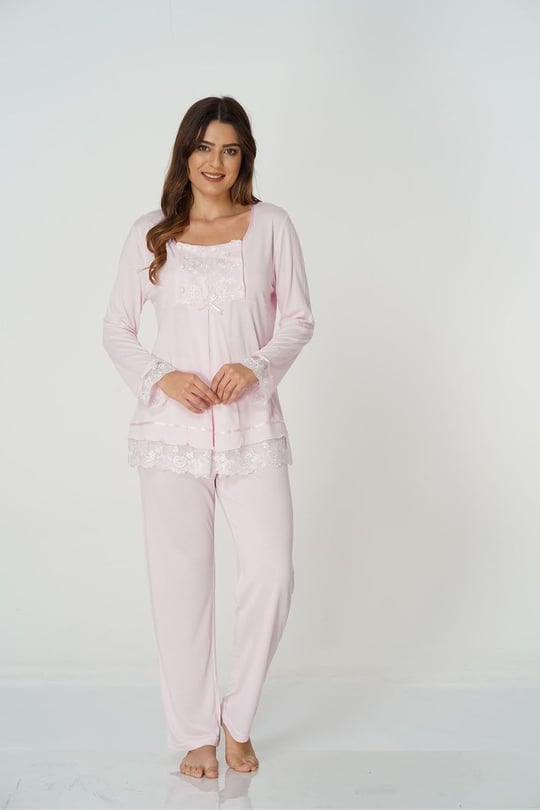 Effort Ekru Hamile Lohusa Pamuklu Uzun Kollu Pijama Takımı