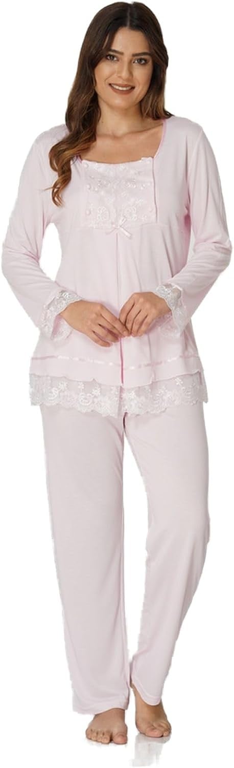 Effort Ekru Hamile Lohusa Pamuklu Uzun Kollu Pijama Takımı