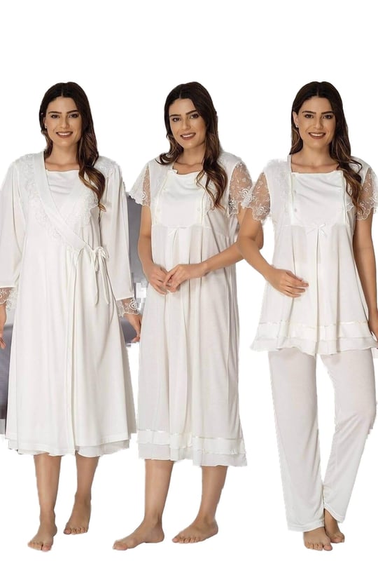 Effort Kadın Ekru Hamile Lohusa Sabahlıklı Gecelik Ve Pijama Takım, 2XL, EF2050EFT-19804IGP265824