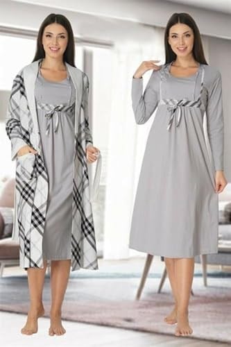 Effort Kadın Gri Hamile Lohusa Sabahlık Ve Gecelik Takım, 2XL, EF8085EFF-19804IGP270538