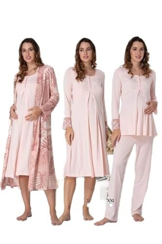 Effort Kadın Gri Hamile Lohusa Sabahlıklı Gecelik Ve Pijama Takımı Set Effortt
