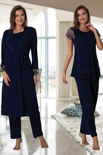 Effort Kadın Lacivert Sabahlıklı Hamile Lohusa Pijama Takımı, M, EF2054EF-19804IGP266266