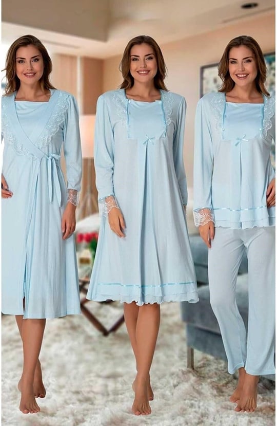 Effort Kadın Mavi Hamile Lohusa Sabahlıklı Gecelik Ve Pijama Takım, L, EF2020-19804IGP265919
