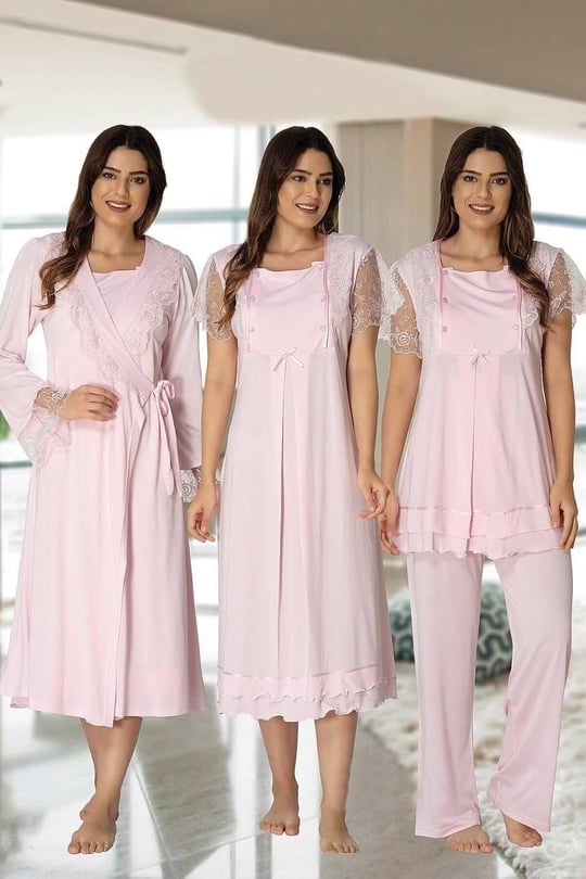 Effort Kadın Pembe Hamile Lohusa Sabahlıklı Gecelik Ve Pijama Takım, L, EF2050EFR-19804IGP266333